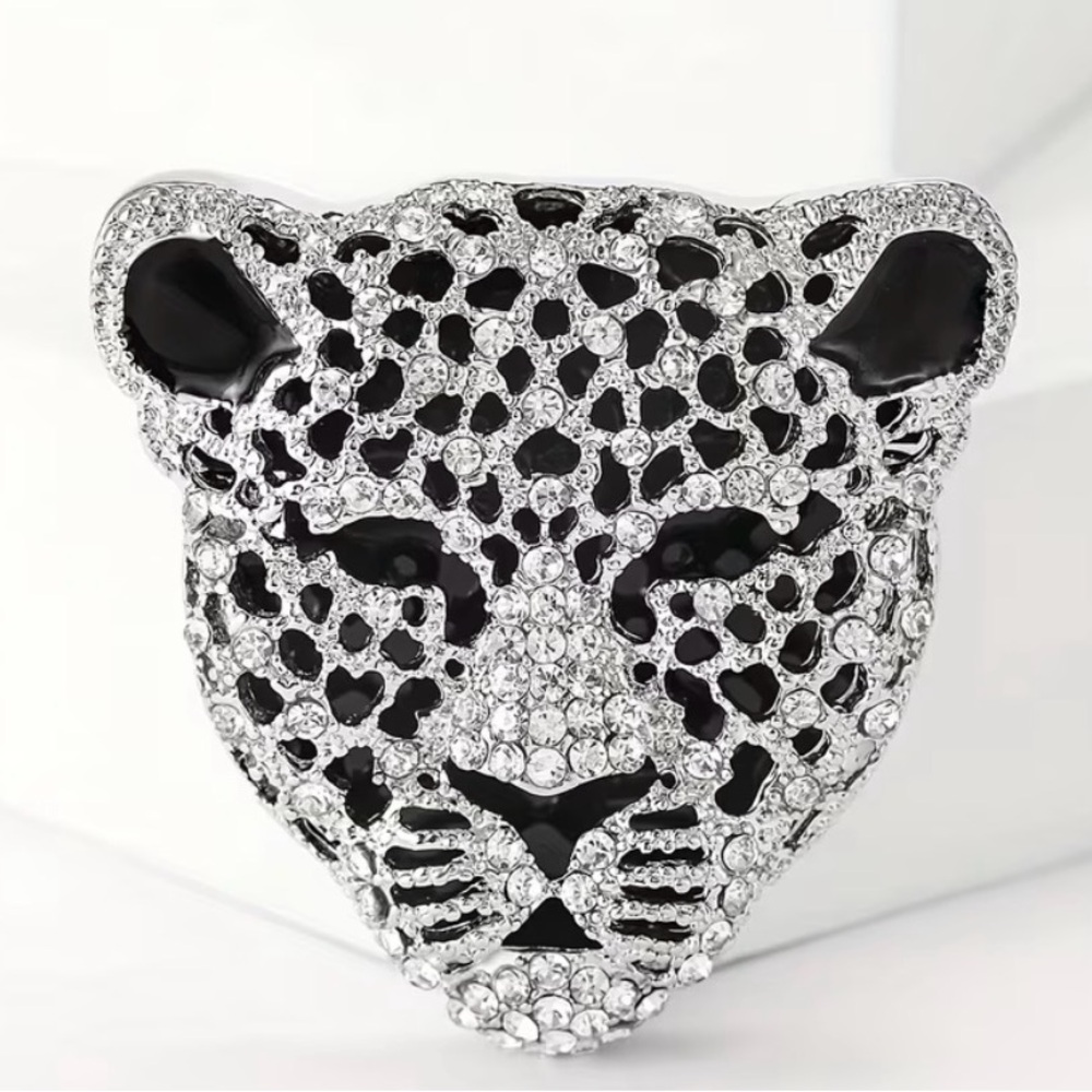 Elegant Silver and Black Leopard Brooch